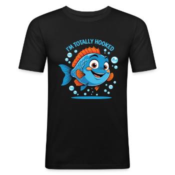 Poisson de dessin animé joyeux - Totalement accroché - T-shirt près du corps Homme - noir - Devant - Nik (191cm)