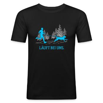 Läuft bei uns Canicross Hundesport Laufen Männer - Männer Slim Fit T-Shirt - Schwarz - Vorne - Nik (191cm)