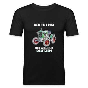 Deutzen Traktor T-shirt - Männer Slim Fit T-Shirt - Schwarz - Vorne - Nik (191cm)