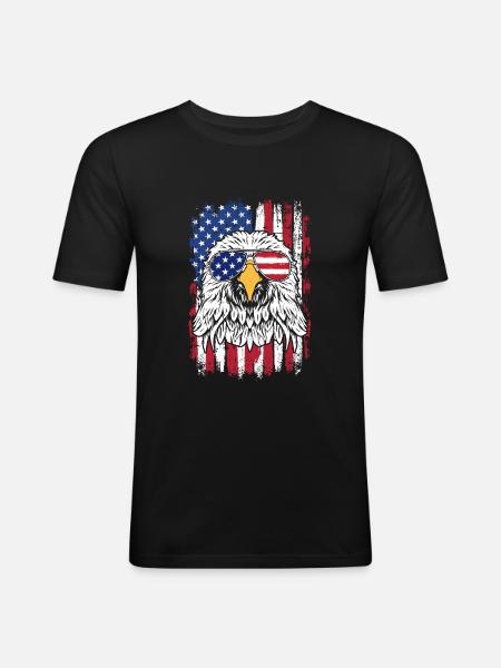 Adler-USA-Flagge - Männer Slim Fit T-Shirt - Schwarz