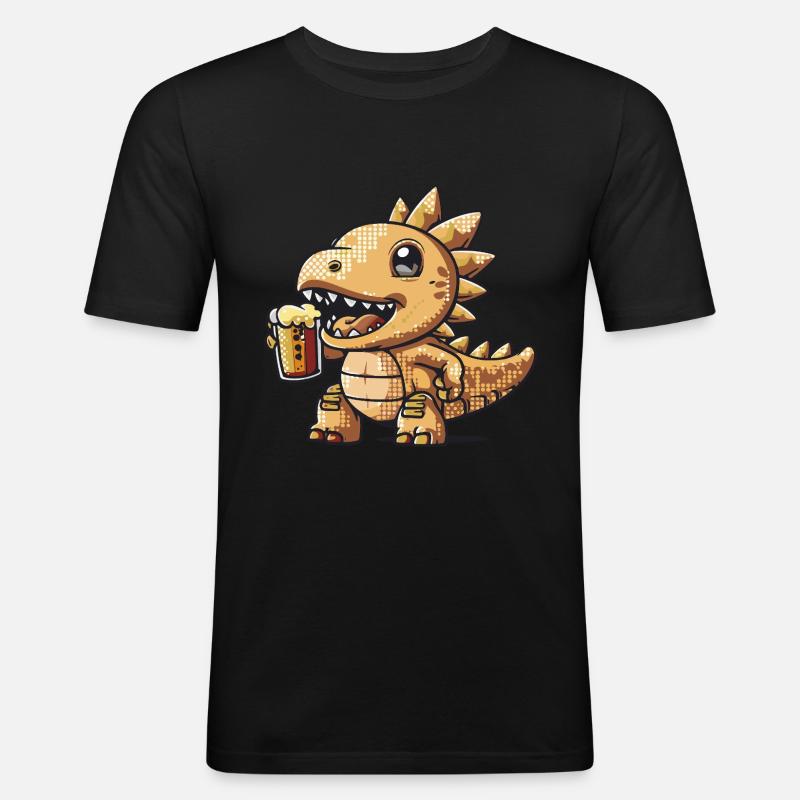 Dinosaurier stegosaurus Pixel Bier - Männer Slim Fit T-Shirt - Schwarz