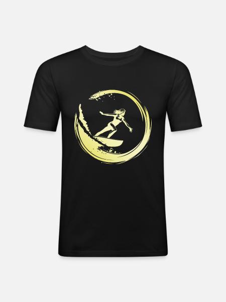 Surfer Frau - Männer Slim Fit T-Shirt - Schwarz