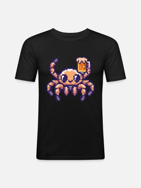 Tarantula Pixel Bier - Männer Slim Fit T-Shirt - Schwarz