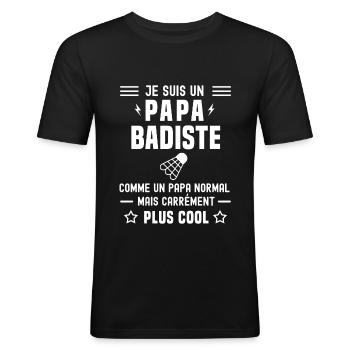 papa badiste papa normal fête des pères badminton - T-shirt près du corps Homme - noir - Devant - Nik (191cm)