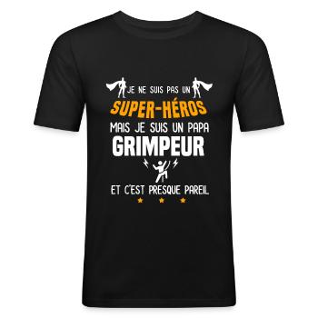 papa grimpeur super héros père escalade - T-shirt près du corps Homme - noir - Devant - Nik (191cm)