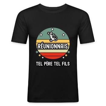 tel père tel fils papa réunionnais lezard réunion - T-shirt près du corps Homme - noir - Devant - Nik (191cm)