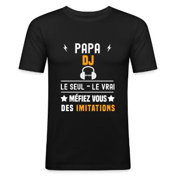papa DJ le seul le vrai papa musique - T-shirt près du corps Homme - noir - Devant - Nik (191cm)