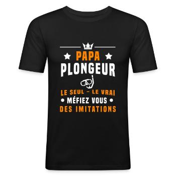 papa plongeur tuba méfiez vous imitations plongée - T-shirt près du corps Homme - noir - Devant - Nik (191cm)