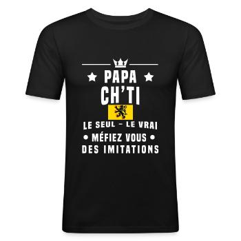 papa ch'ti drapeau méfiez vous imitations - T-shirt près du corps Homme - noir - Devant - Nik (191cm)