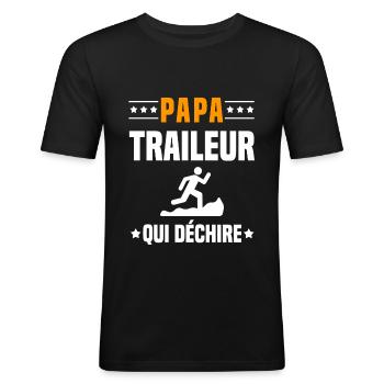 papa traileur qui déchire papa trail - T-shirt près du corps Homme - noir - Devant - Nik (191cm)