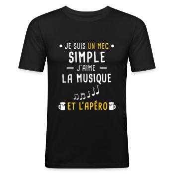 musique et apéro mec simple - T-shirt près du corps Homme - noir - Devant - Nik (191cm)