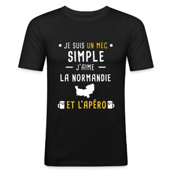 normandie homme région apéro mec simple - T-shirt près du corps Homme - noir - Devant - Nik (191cm)