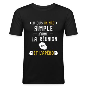réunion 974 apéro mec simple - T-shirt près du corps Homme - noir - Devant - Nik (191cm)