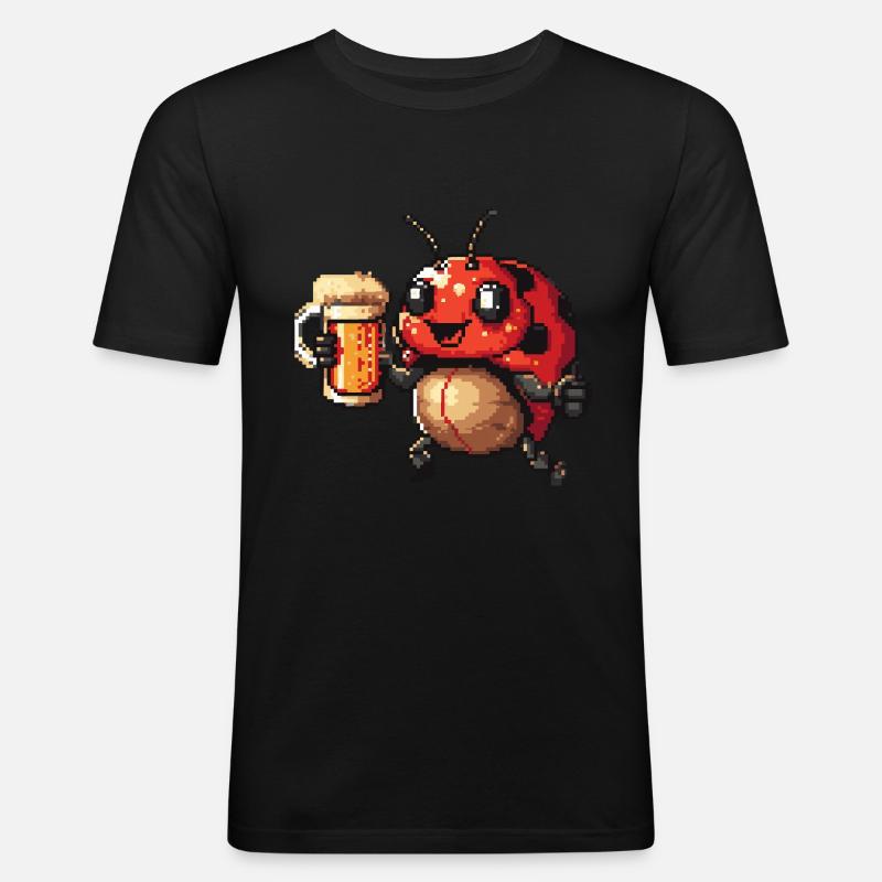Marienkäfer Pixel Bier - Männer Slim Fit T-Shirt - Schwarz