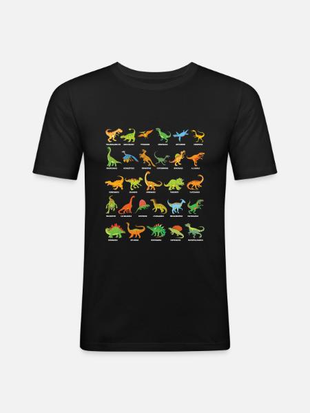 Dinosaur arter 28 dinosaurer ved navn Dino - Herre Slim Fit T-Shirt - sort