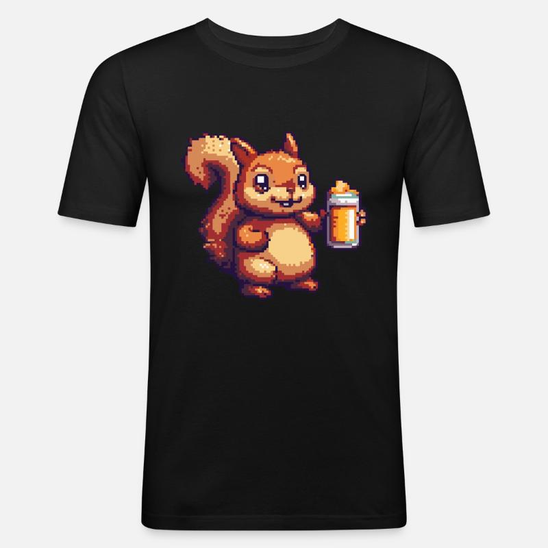 Squirrel Pixel Beer - Men's Slim Fit T-Shirt - black