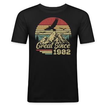 Vintage 1982 Cadeau D’anniversaire 1982 Retro 1982 - T-shirt près du corps Homme - noir - Devant - Nik (191cm)