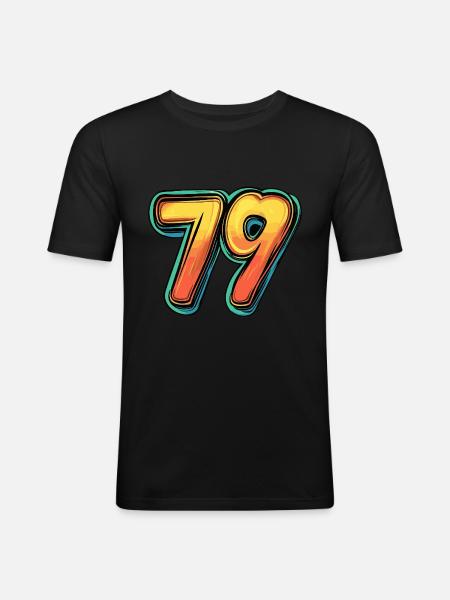 79 Zahl Bunt - Männer Slim Fit T-Shirt - Schwarz
