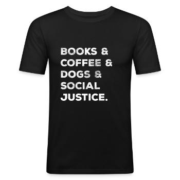 Books Coffee Dogs Social Justice Women - Men's Slim Fit T-Shirt - black - Front - Nik (191cm)