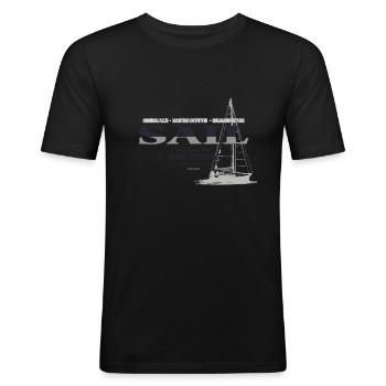 Sailing - Segeln - Segelboot - Maritim - Männer Slim Fit T-Shirt - Schwarz - Vorne - Nik (191cm)