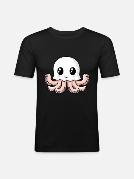 Octopus Halloween Comic Ghost - Men's Slim Fit T-Shirt - black