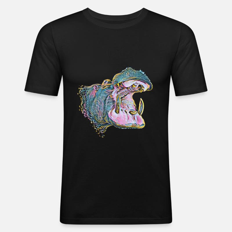 Nilpferd - Männer Slim Fit T-Shirt - Schwarz