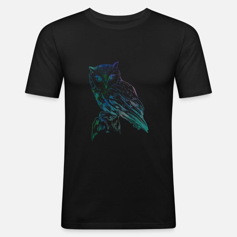 Eule - Männer Slim Fit T-Shirt - Schwarz
