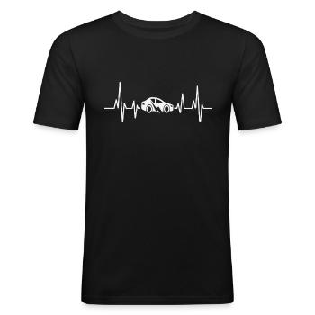 E-Auto Elektroauto Herzschlag - Männer Slim Fit T-Shirt - Schwarz - Vorne - Nik (191cm)