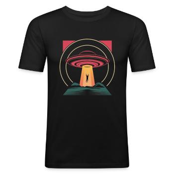 Détournement d’OVNI dans une nuit mystérieuse - T-shirt près du corps Homme - noir - Devant - Nik (191cm)