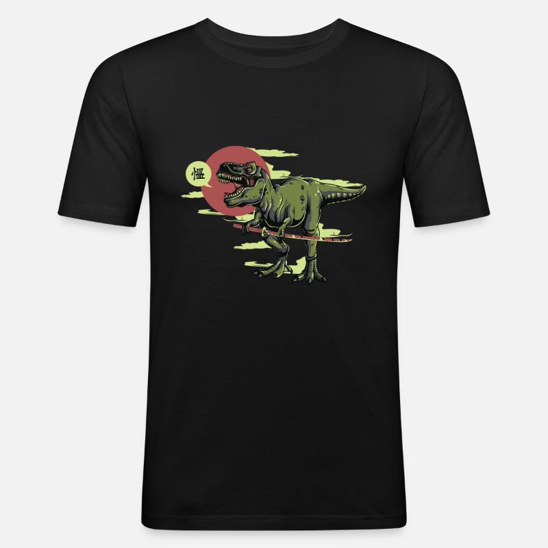 Samurai dinosaur - Männer Slim Fit T-Shirt - Schwarz