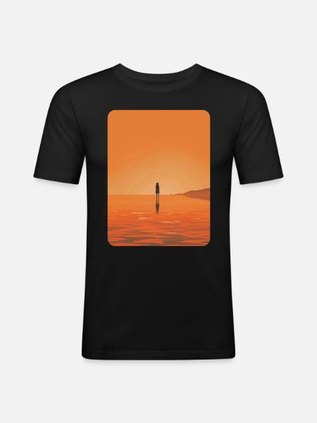 Auringonlaskun siluetti - Miesten tyköistuva t-paita - musta