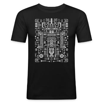 Electro Tribal Pattern - Männer Slim Fit T-Shirt - Schwarz - Vorne - Nik (191cm)