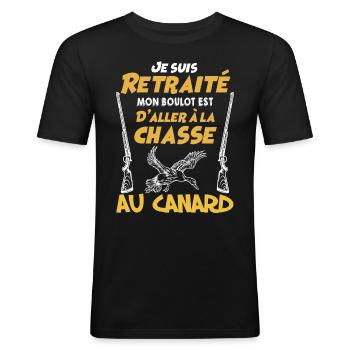 Retraité Et Chasseur De Canard Humour Chasse - T-shirt près du corps Homme - noir - Devant - Nik (191cm)
