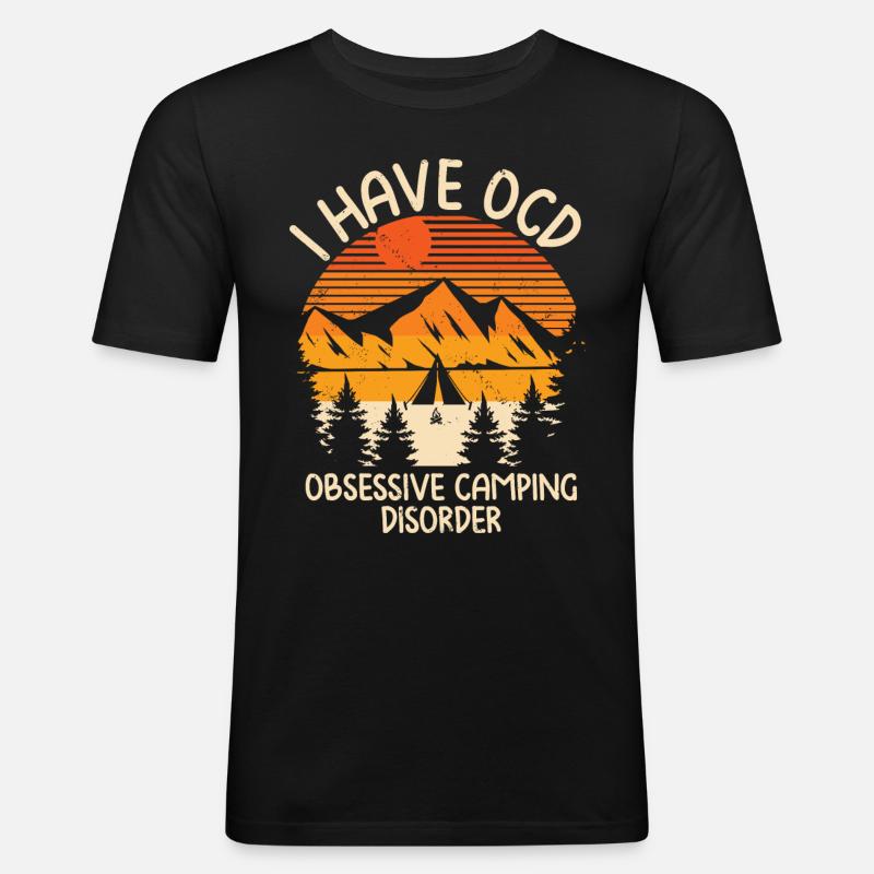 Camping - Männer Slim Fit T-Shirt - Schwarz