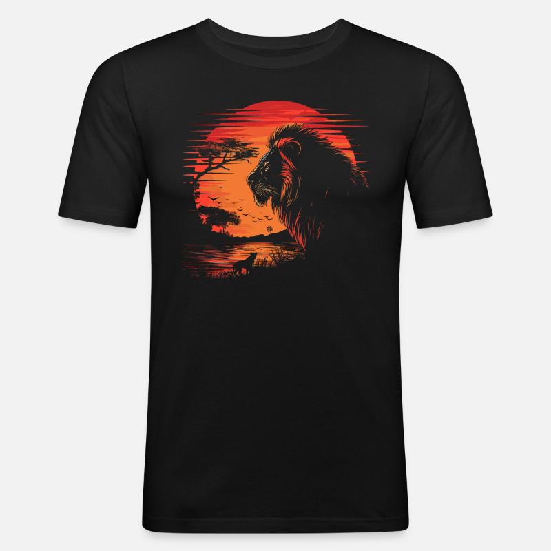 Löwe Wildkatze - Männer Slim Fit T-Shirt - Schwarz
