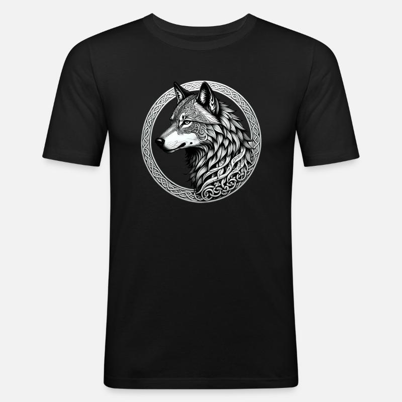 Wolf mit keltischem Knoten 02 - Männer Slim Fit T-Shirt - Schwarz