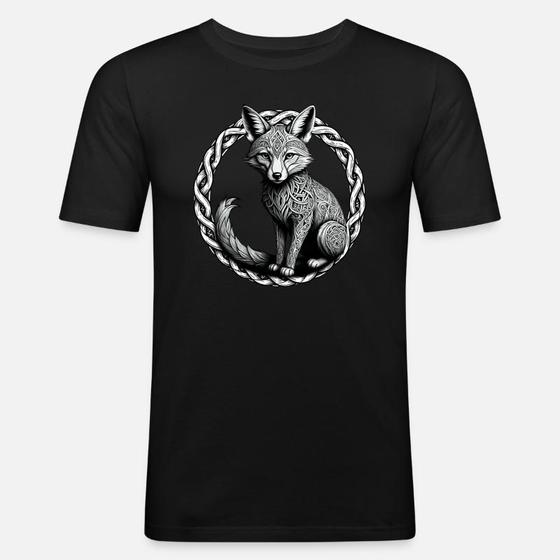Fuchs mit keltischem Knoten 01 - Männer Slim Fit T-Shirt - Schwarz