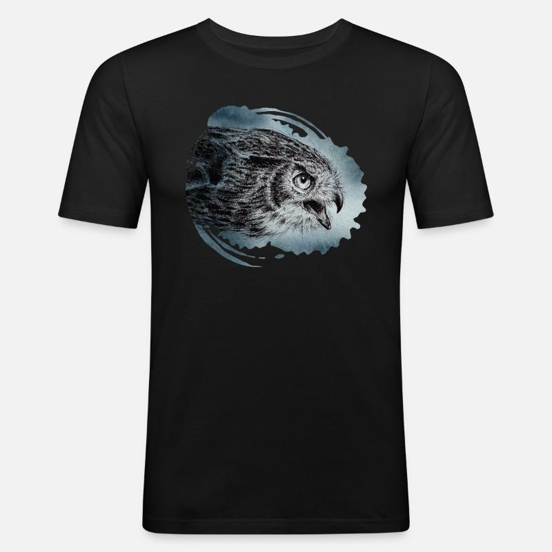 Uhu | eagle-owl - Männer Slim Fit T-Shirt - Schwarz