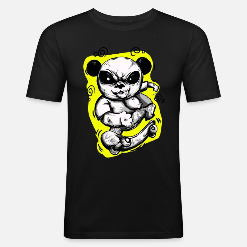 Skate Panda - Männer Slim Fit T-Shirt - Schwarz