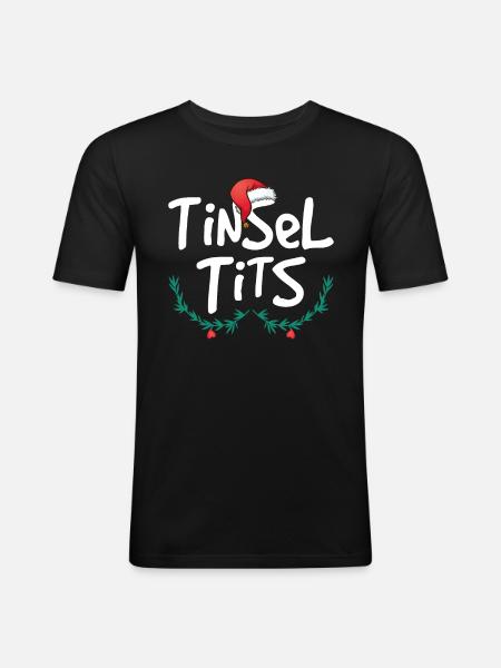 Womens Klatergoud Tieten Funny Christmas - Mannen slim fit T-shirt - zwart