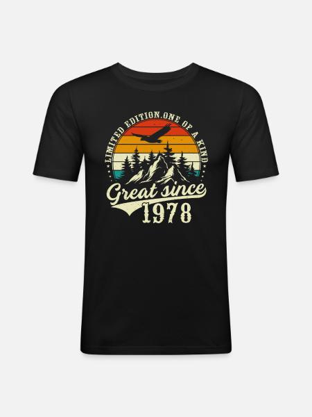 Einzigartig seit 1978 - Männer Slim Fit T-Shirt - Schwarz