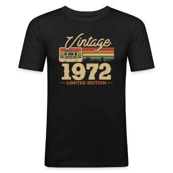 Geburtstagsgeschenk Vintage 1972 51/52 Jahre - Männer Slim Fit T-Shirt - Schwarz - Vorne - Nik (191cm)