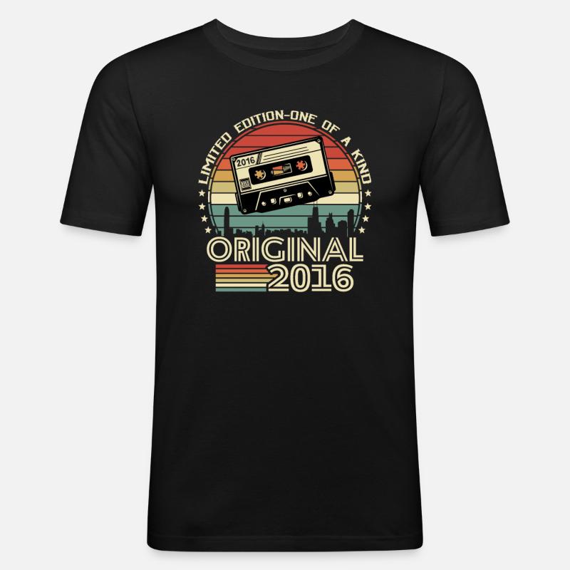 Retro '16 B-Day Gift - Männer Slim Fit T-Shirt - Schwarz