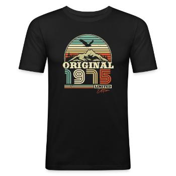 Retro '75 Celebration - Männer Slim Fit T-Shirt - Schwarz - Vorne - Nik (191cm)