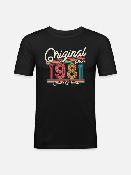 Millésime 1981 Cadeau 42/43 ans - T-shirt près du corps Homme - noir
