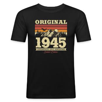 Cadeau 1945 Millésime 78/79 ans - T-shirt près du corps Homme - noir - Devant - Nik (191cm)