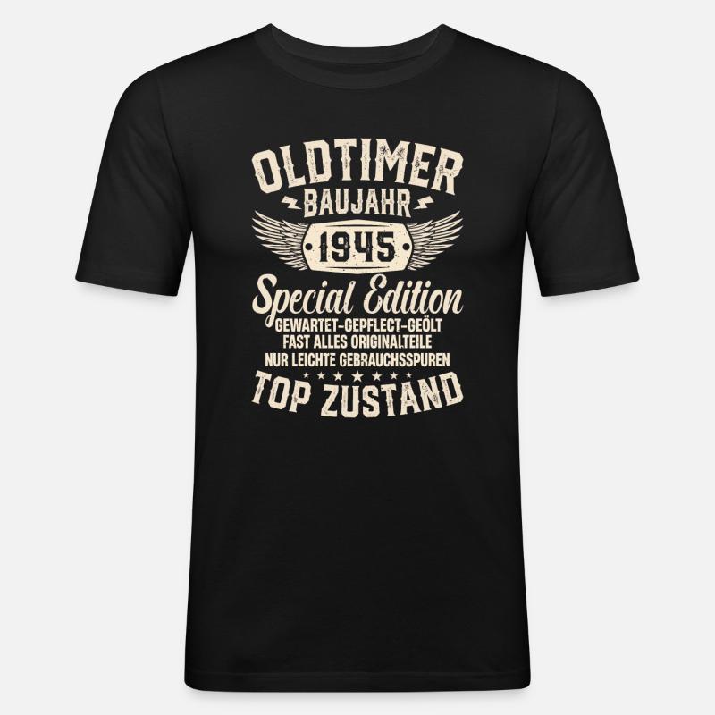1945 Oldtimer Geschenk - Männer Slim Fit T-Shirt - Schwarz