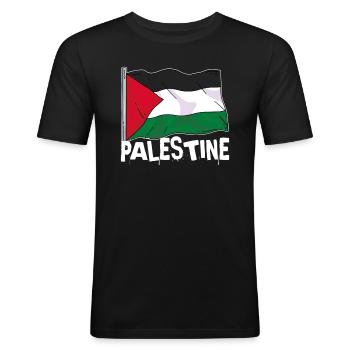 Fier du drapeau de la Palestine - T-shirt près du corps Homme - noir - Devant - Nik (191cm)