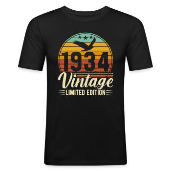 90th Birthday 1934 Shirt - Men's Slim Fit T-Shirt - black - Front - Nik (191cm)
