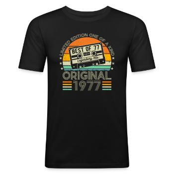 Jahrgang 1977 Geburtstagsfreude - Männer Slim Fit T-Shirt - Schwarz - Vorne - Nik (191cm)